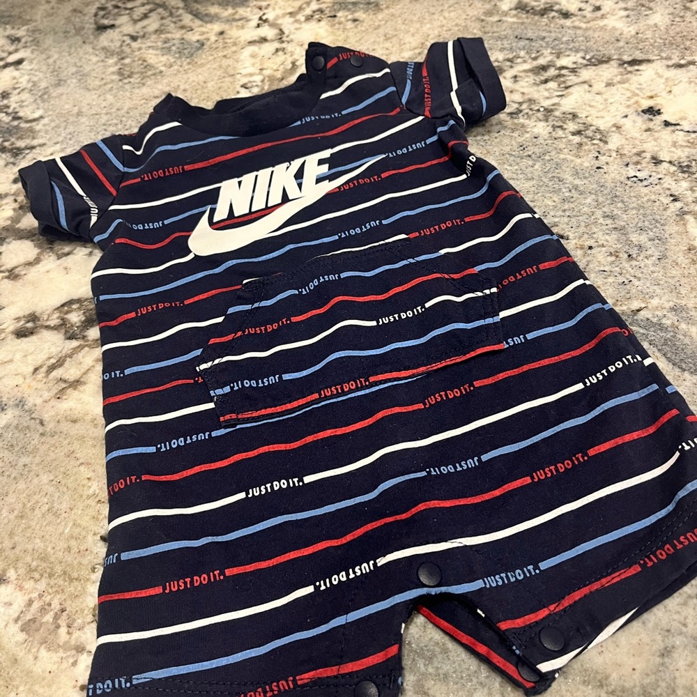 Nike Navy and Red Striped Baby Romper